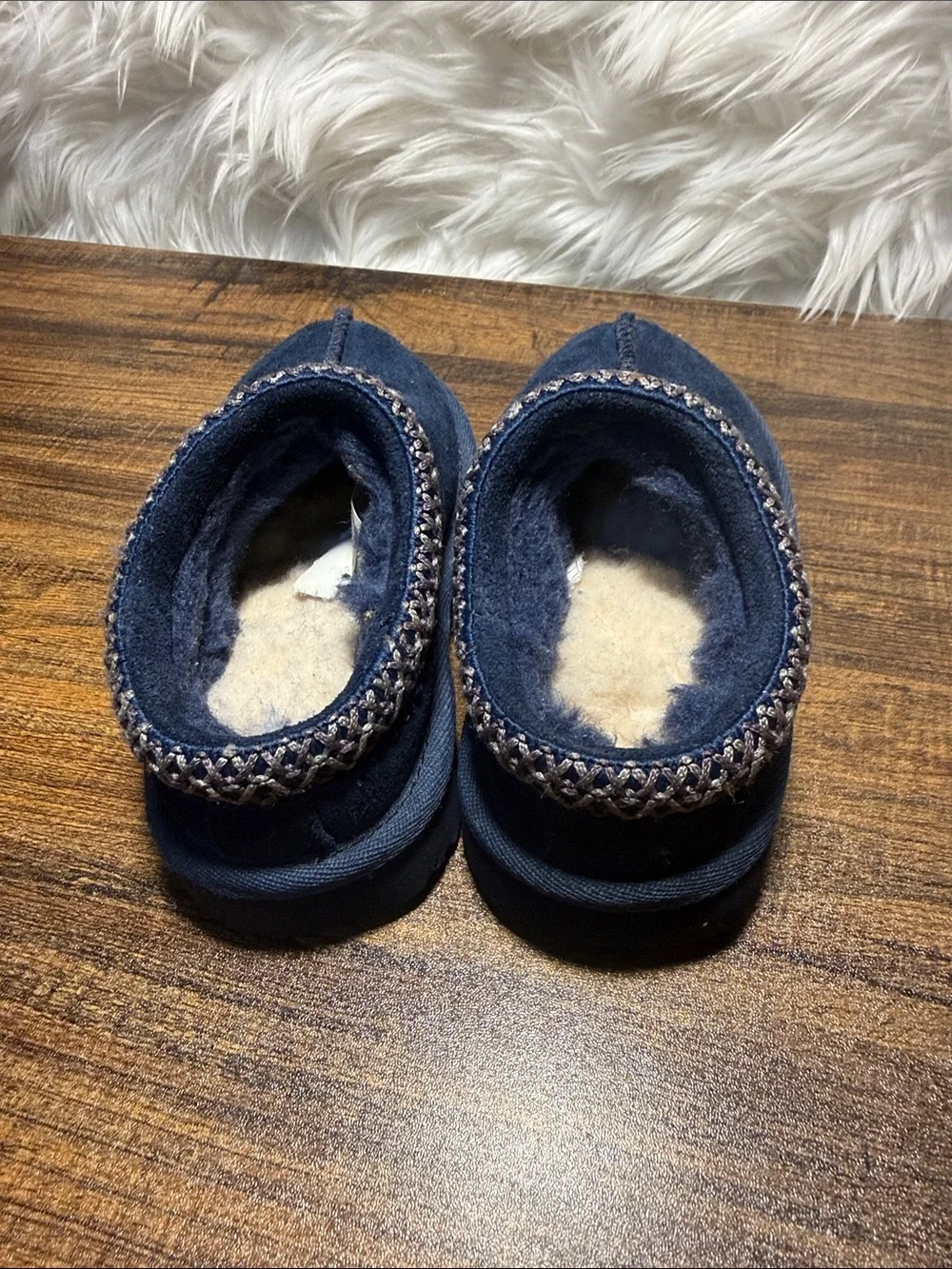 UGG Navy Blue Kids Suede Shearling Slippers